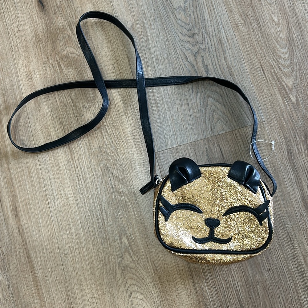 NWT Gold Sequin Kitty Cat Crossbody purse with inside pockets